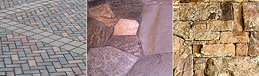 stone veneer flagstone concrete unit pavers brick CMU block fireplaces
